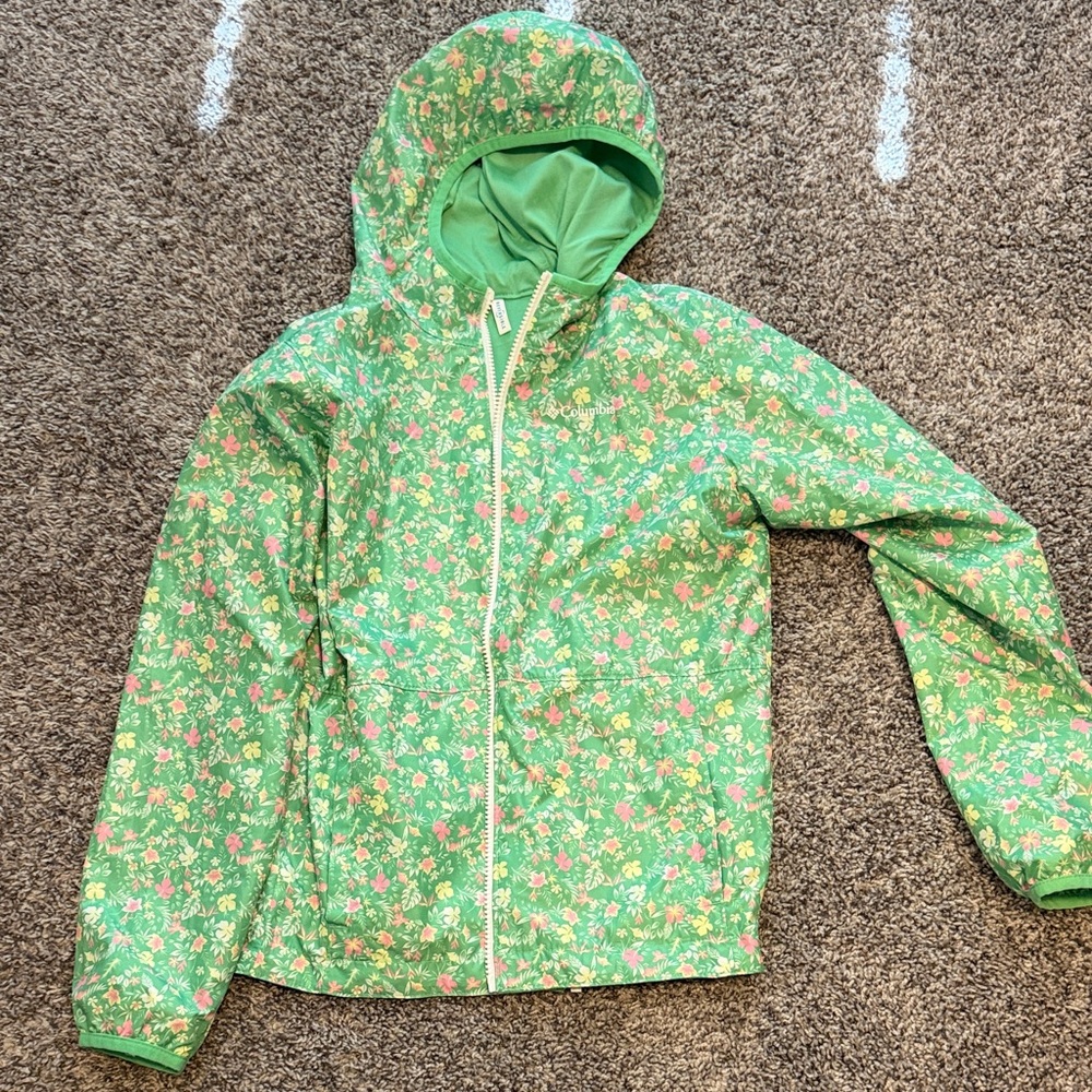 Columbia Floral Green Kids Raincoat size 10-12